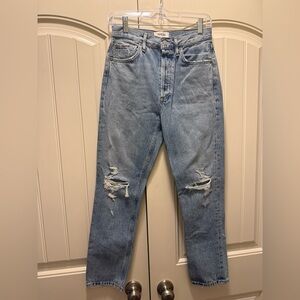 Agolde Light Blue Distressed Straight Leg Jeans